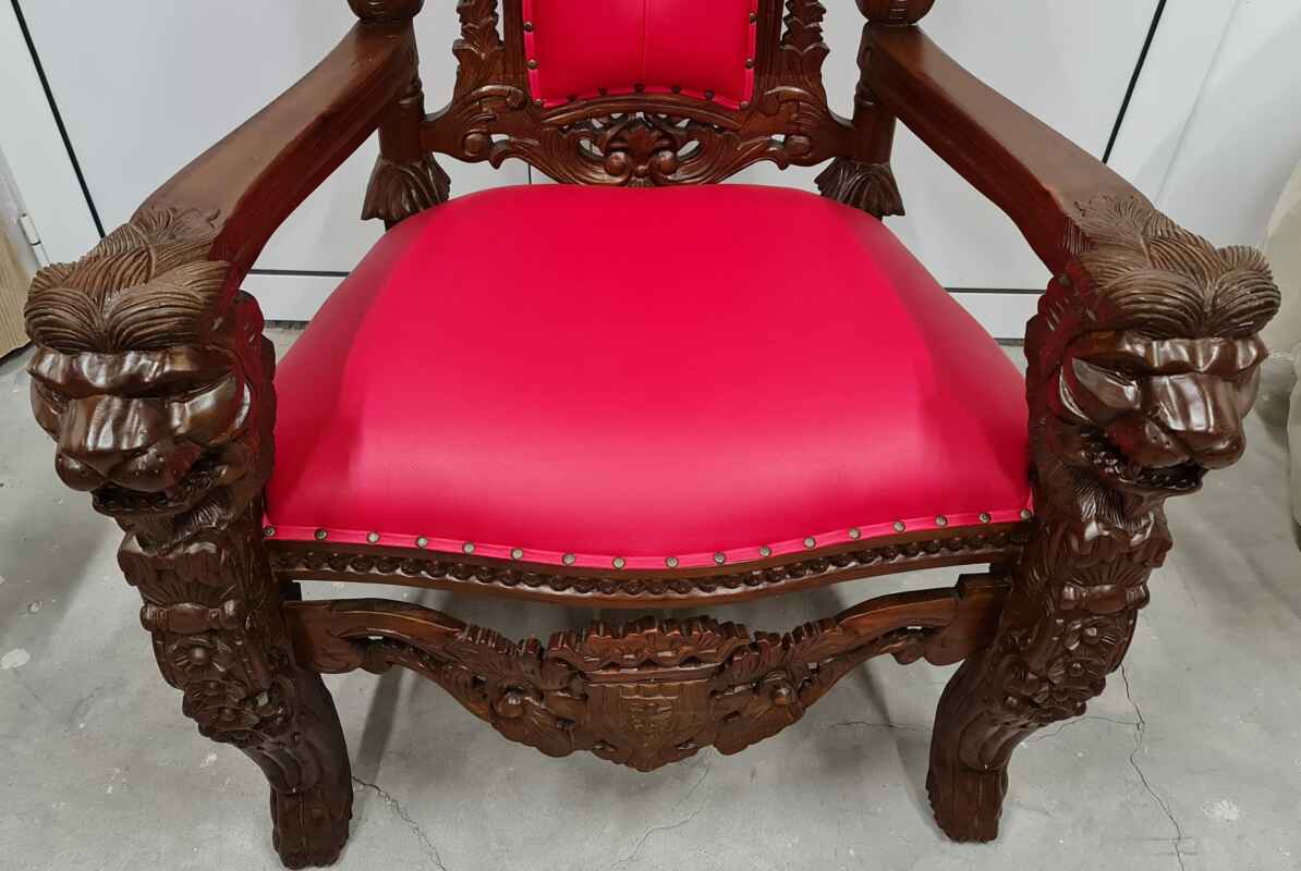 Кралски стол  ( King Chair) ръчна изработка,  дърворезба от махагоново дърво с еко кожа внос от Индонезия. 5