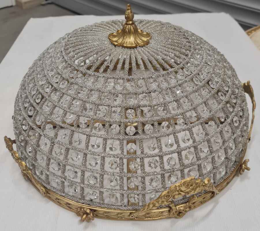 Плафониера с три крушки, бронз и стъкло, изцяло ръчна изработка  - нова. 2