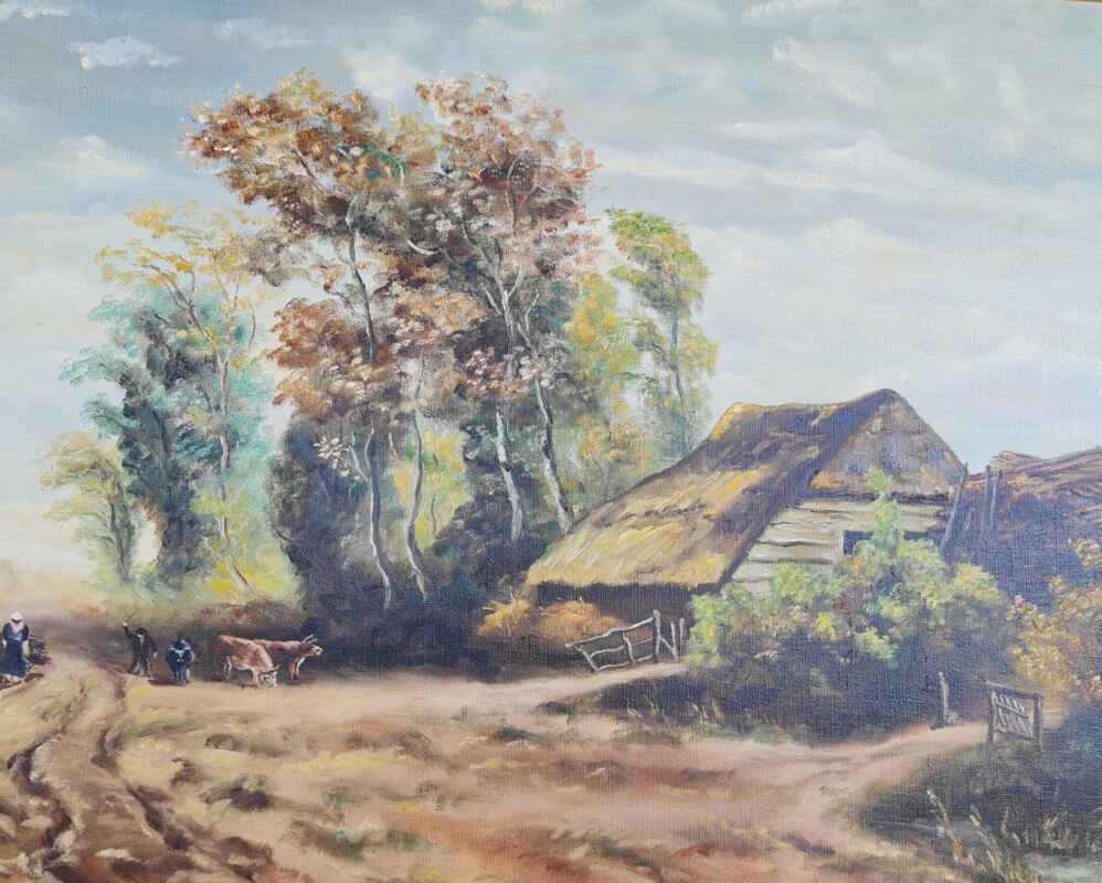 Картина с маслени бои на платно от известен нидерландски художник C. Bertens, ( farm with animals ) 20th century внос от Нидерландия. 2