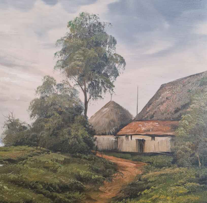 Картина с маслени бои на платно от известен нидерландски художник J. Kok, title Farm at the river, производство 1983 год., внос от Нидерландия 2