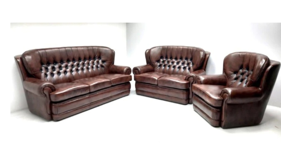 Холова гарнитура 3 + 2 + 1 Chesterfield New Castle, нова от естествена кожа внос от Нидерландия. 2